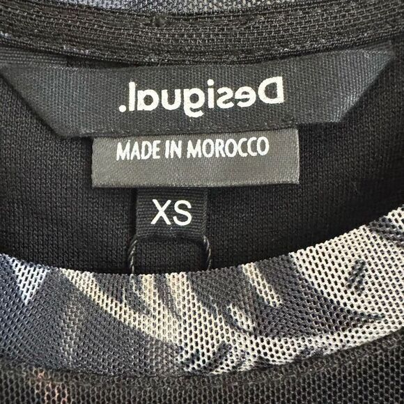 NEW Desigual Slim Midi Dress Black Mesh Overlay Floral Polka Dots Size XS - Picture 3 of 5